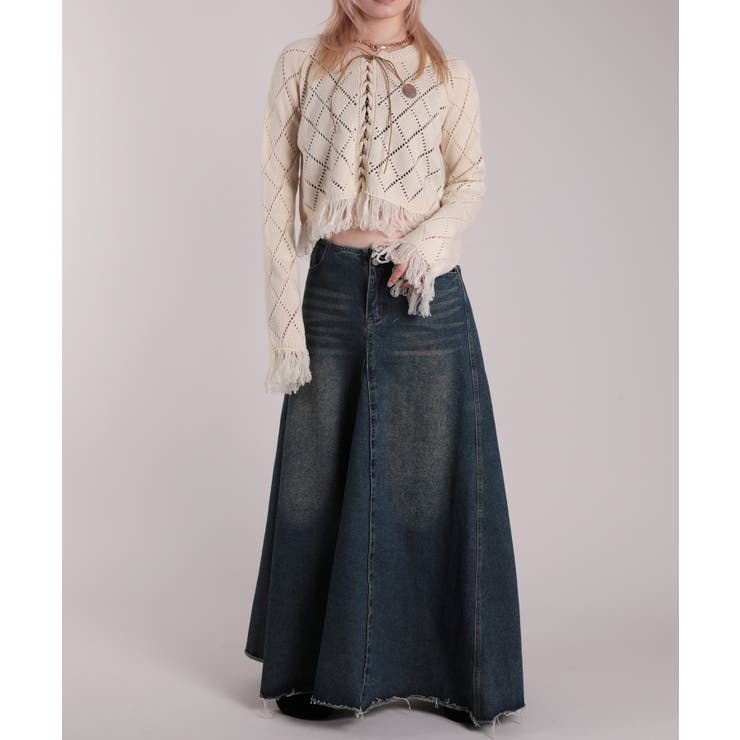 【HOOK】for girls 裾フリンジ透かし編み編み上げカーディガン | HOOK | 詳細画像32 