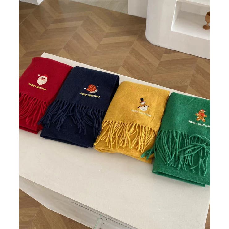 クリスマスワンポイント刺繍マフラー【AW】[品番：XT000012376
