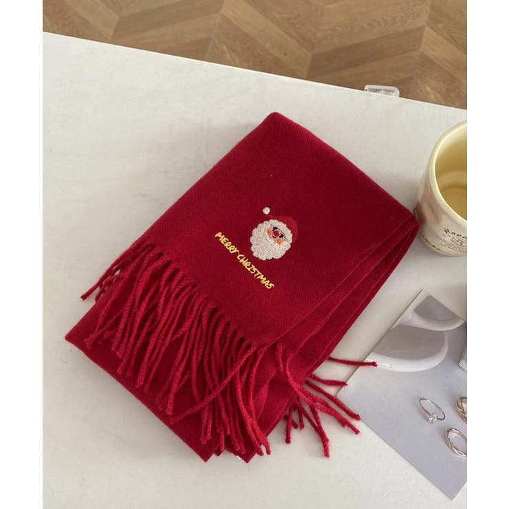 レッド | クリスマスワンポイント刺繍マフラー【AW】 | aimoha 