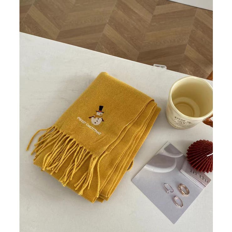 クリスマスワンポイント刺繍マフラー【AW】[品番：XT000012376