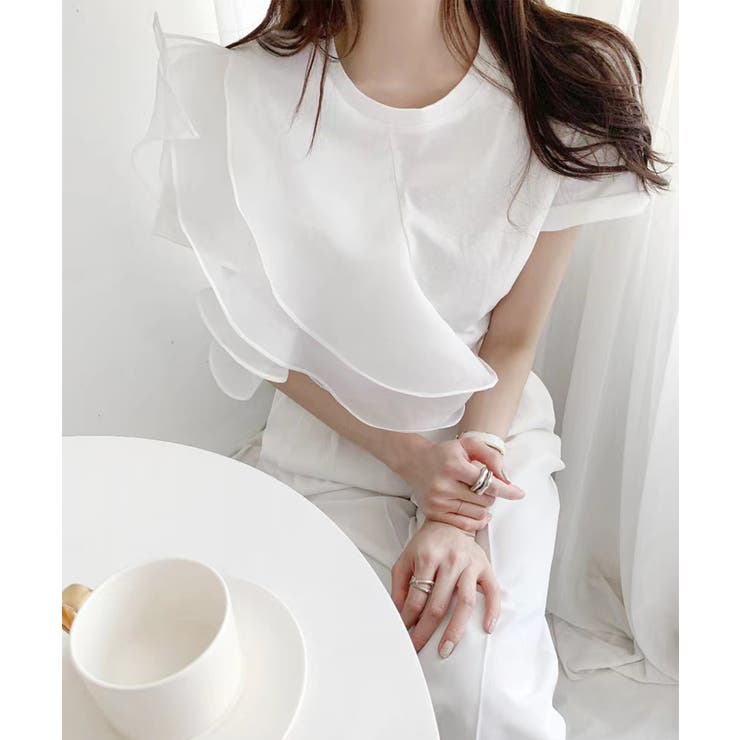 フリル付きTシャツ 韓国ファッション ロンT | aimoha  | 詳細画像4 