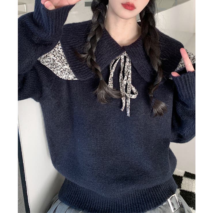 韓国風二重ビッグ襟ニットセーター オーバーサイズ オーバー