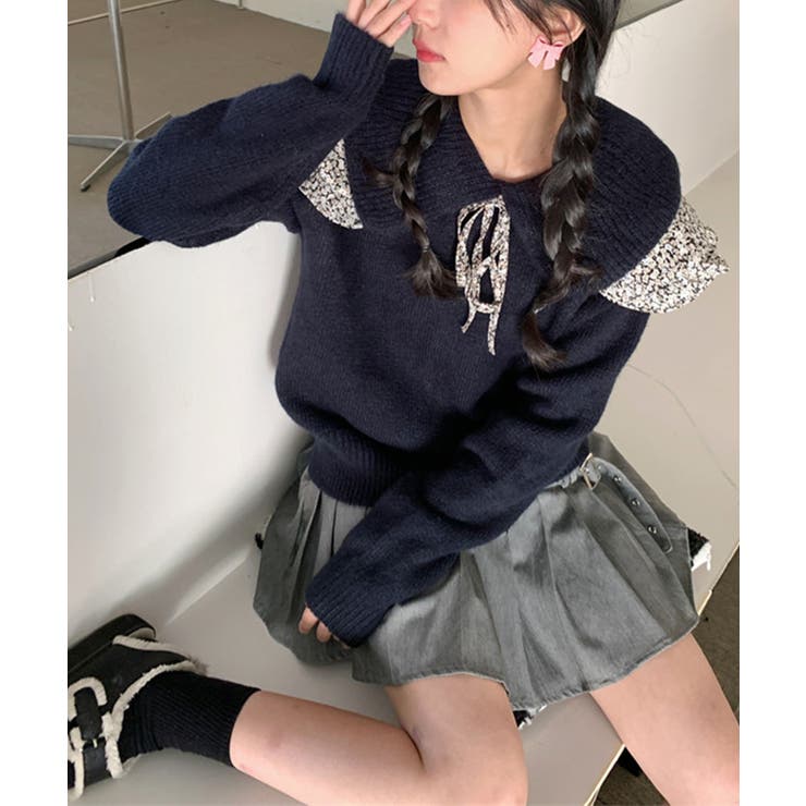 韓国風二重ビッグ襟ニットセーター オーバーサイズ オーバー