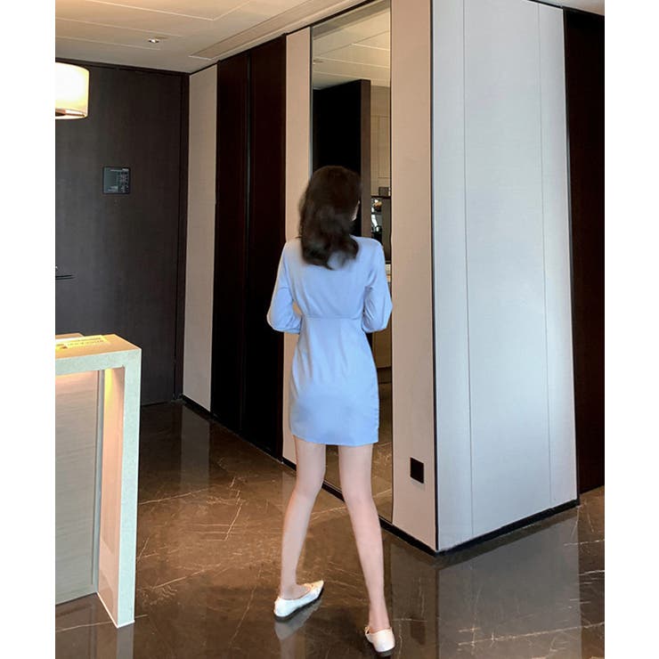 Vネックシャツ襟アシンメトリーワンピース 韓国ファッション Jasmine | aimoha  | 詳細画像7 