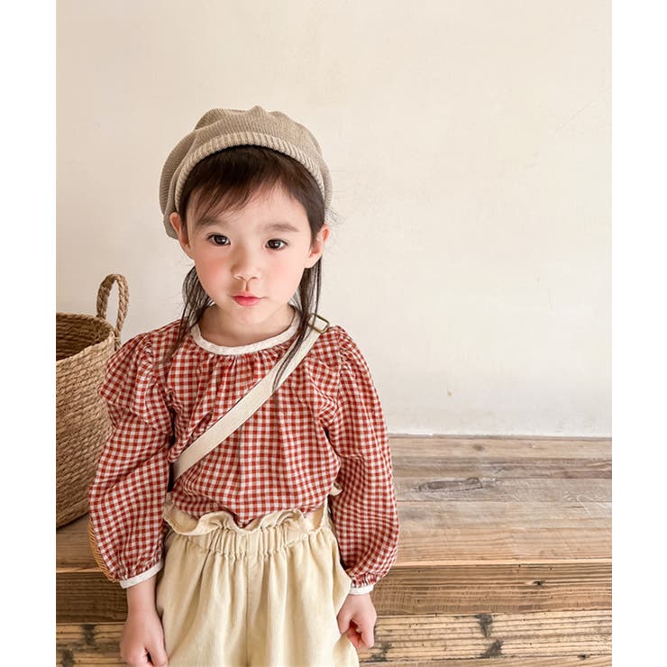 レッド | aimoha KIDS ギンガムチェックガーリーブラウス | aimoha kids
