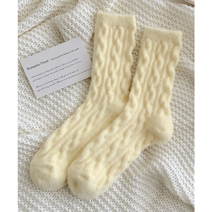 イエロー | 【MOSOX】ケーブル編み風レディースソックス | aimoha 