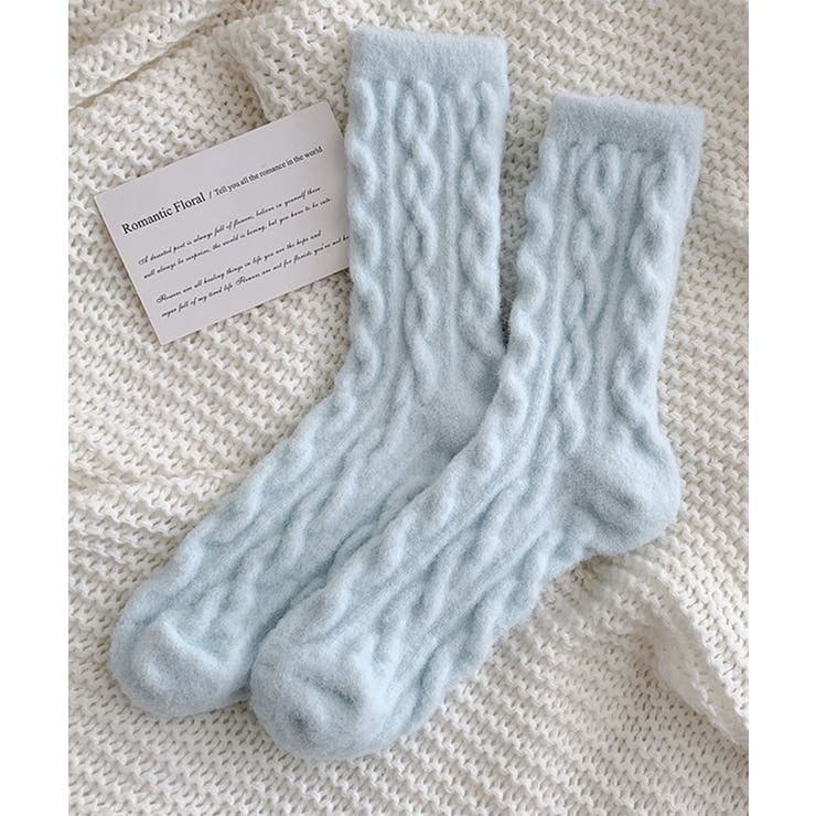 ライトブルー | 【MOSOX】ケーブル編み風レディースソックス | aimoha 