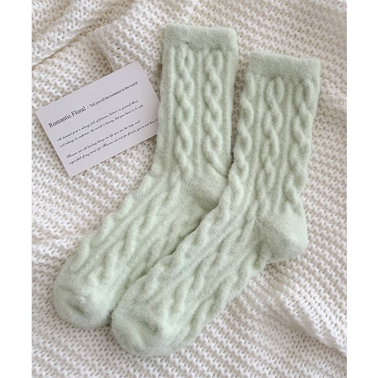 グリーン | 【MOSOX】ケーブル編み風レディースソックス | aimoha 