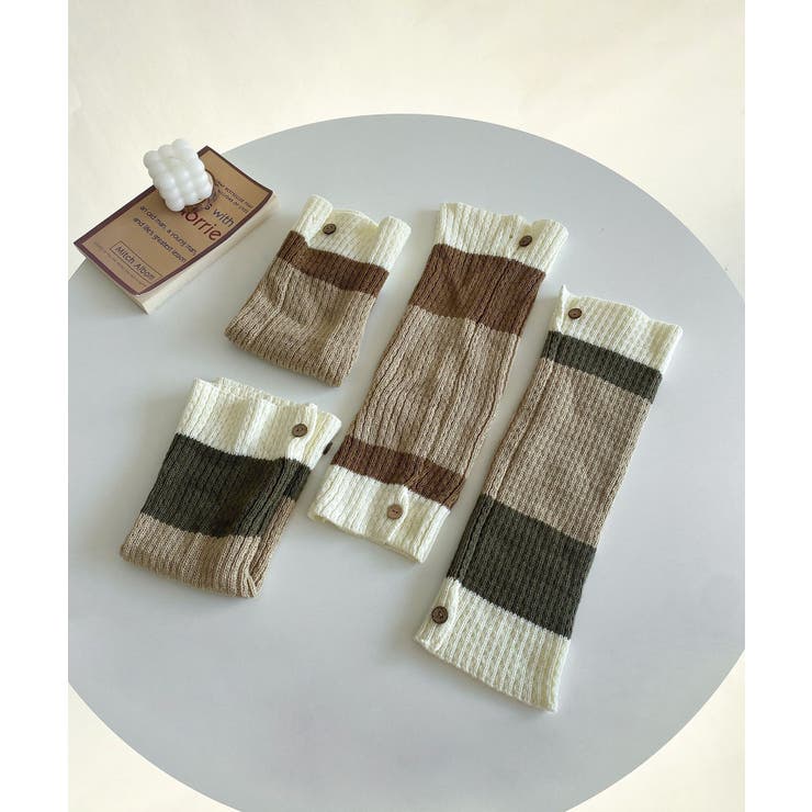 【MOSOX】木製ボタン付きのランダムボーダーレッグウォーマー | aimoha  | 詳細画像8 