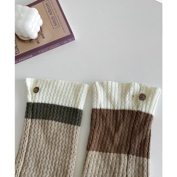 【MOSOX】木製ボタン付きのランダムボーダーレッグウォーマー | aimoha  | 詳細画像10 