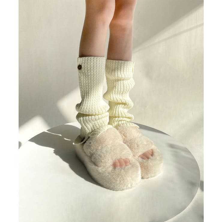 ホワイト | 【MOSOX】木製ボタン付きレッグウォーマー | aimoha 