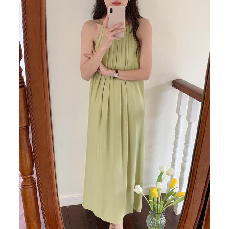 プリーツキャミソールワンピース ロングワンピース 韓国ファッション | aimoha  | 詳細画像9 