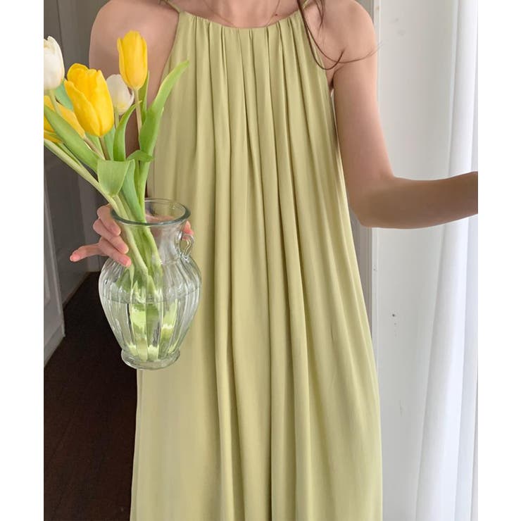 プリーツキャミソールワンピース ロングワンピース 韓国ファッション | aimoha  | 詳細画像3 