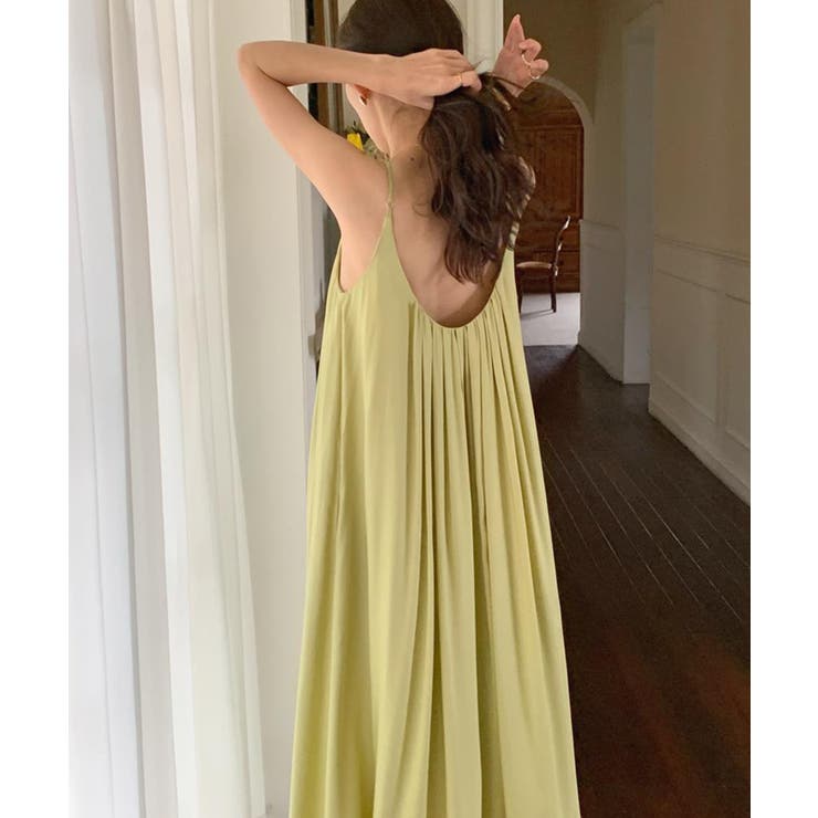 プリーツキャミソールワンピース ロングワンピース 韓国ファッション | aimoha  | 詳細画像5 