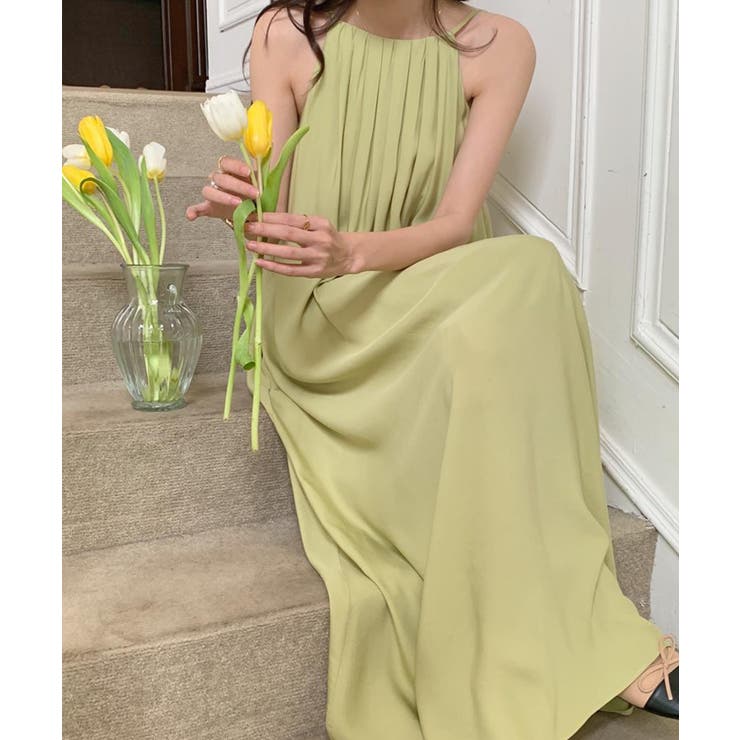 プリーツキャミソールワンピース ロングワンピース 韓国ファッション | aimoha  | 詳細画像8 