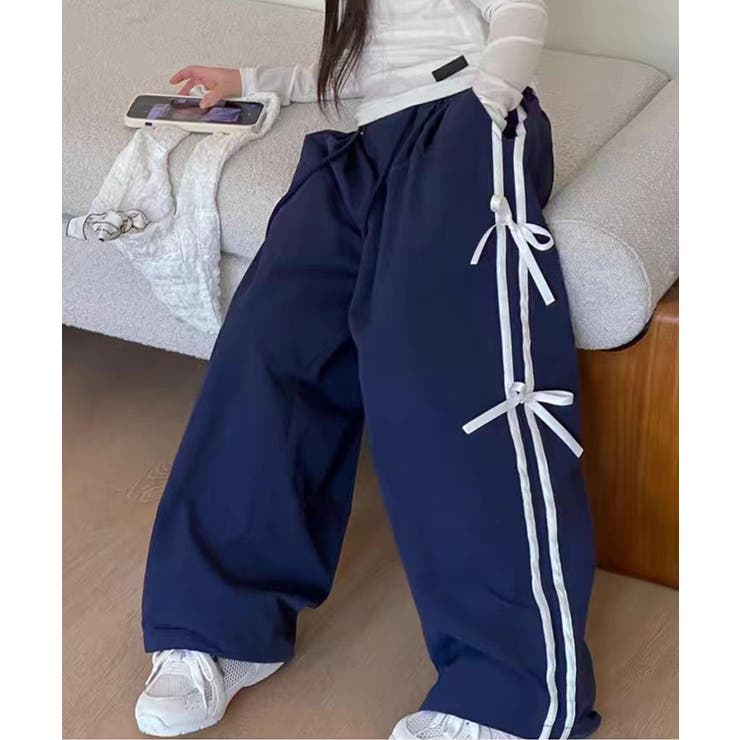 ネイビー | 【-aimoha-KIDS-】リボンライン ワイドパンツ | aimoha kids