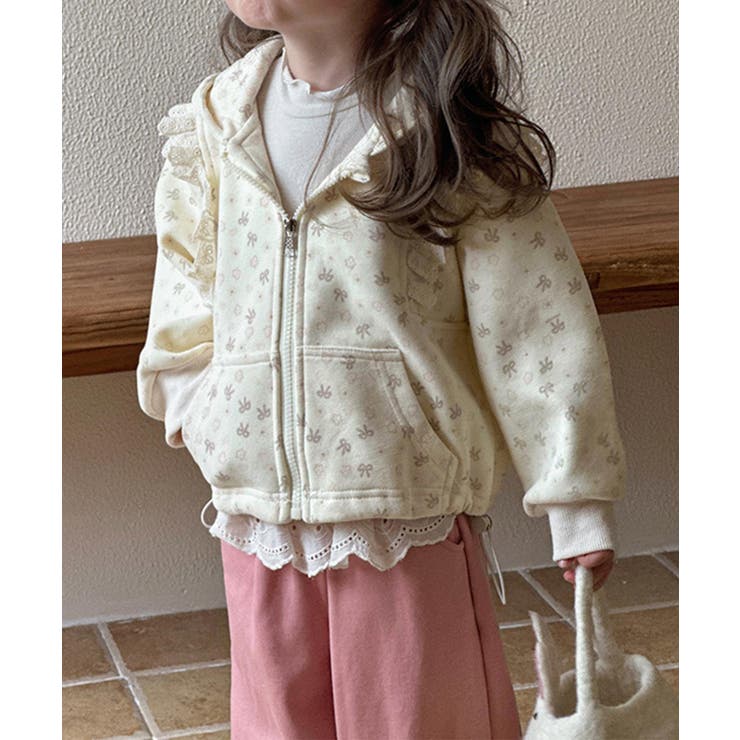 ライトベージュ | 【-aimoha-KIDS-】花柄レースフリルパーカー | aimoha kids