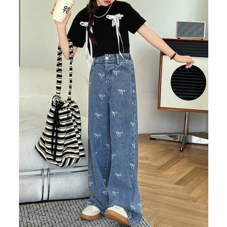 【-aimoha-KIDS-】リボンワイドデニムパンツ | aimoha kids | 詳細画像9 