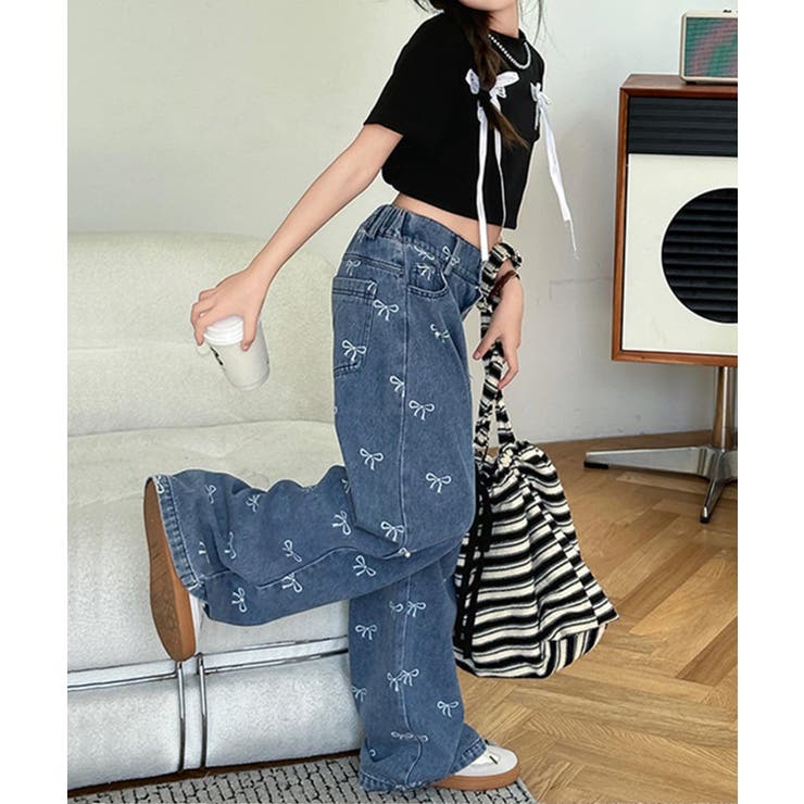 【-aimoha-KIDS-】リボンワイドデニムパンツ | aimoha kids | 詳細画像10 