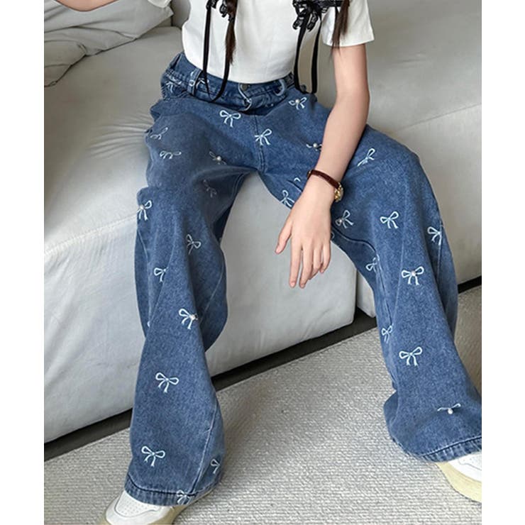 【-aimoha-KIDS-】リボンワイドデニムパンツ | aimoha kids | 詳細画像2 