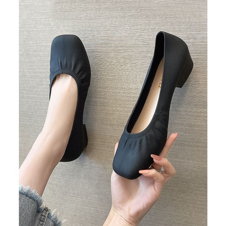 ブラック | スクエアトゥレインバレエシューズ | aimoha 