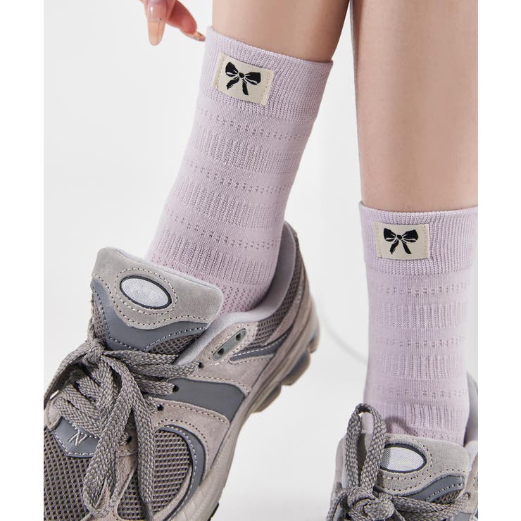 パープル | リボンビスネーム付きソックス | aimoha 
