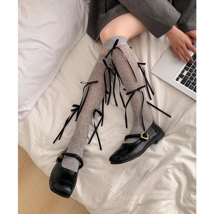 レースアップ風リボンロングソックス | aimoha  | 詳細画像23 