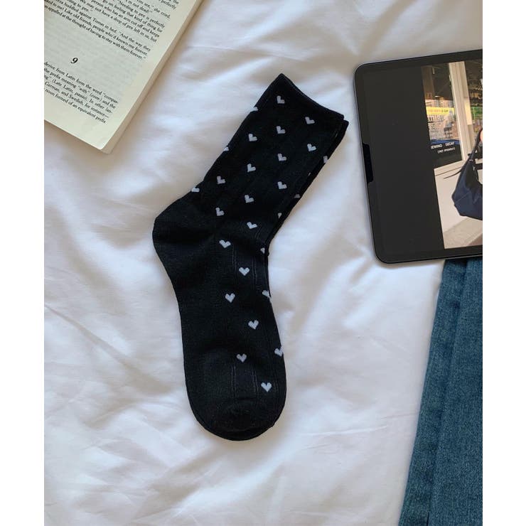 ブラック | ハート透かしリブソックス | aimoha 