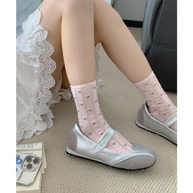 ピンク | ハート透かしリブソックス | aimoha 