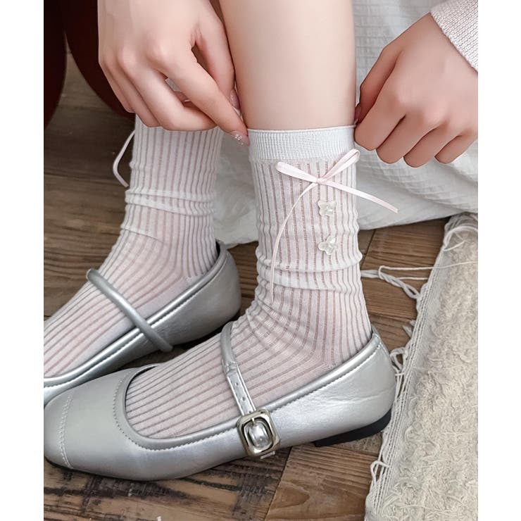 ホワイト | ボタン付きリブソックス | aimoha 