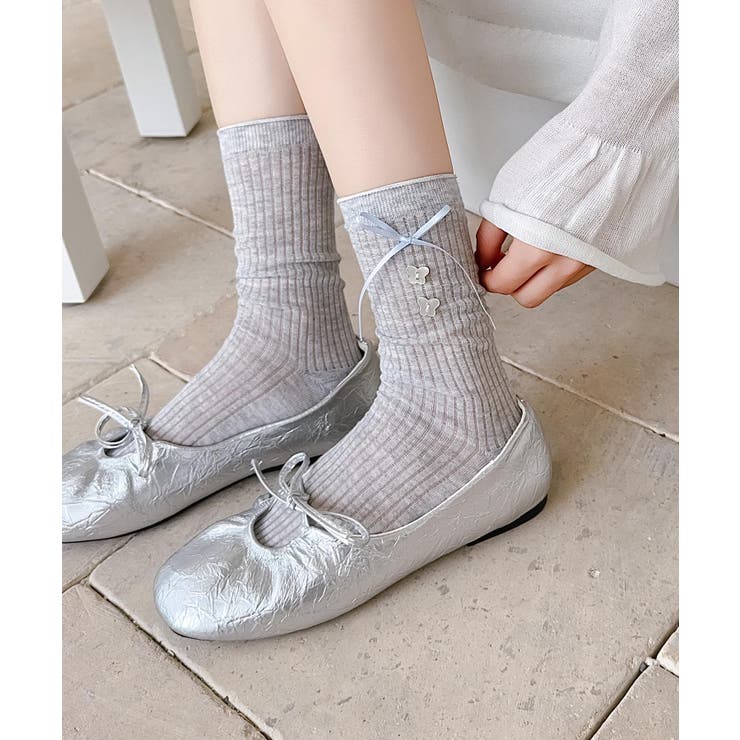 グレー | ボタン付きリブソックス | aimoha 