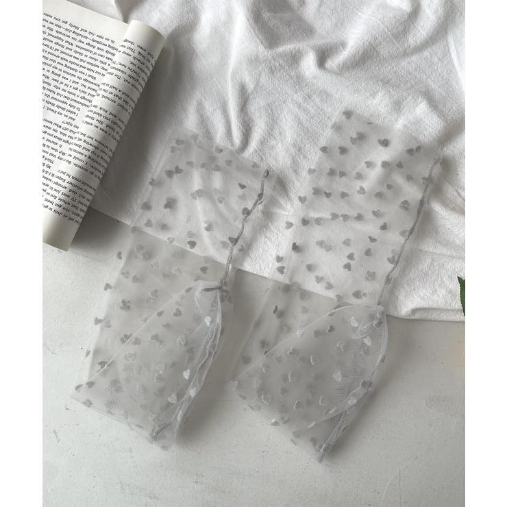 グレー | ハート総柄チュールソックス | aimoha 