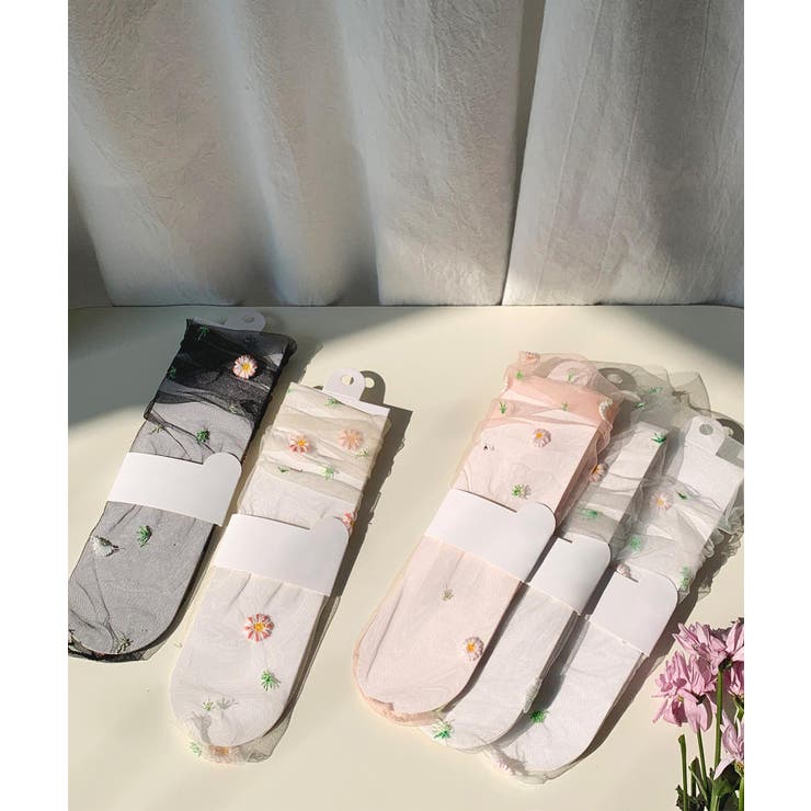 フラワー刺繍シアーソックス | aimoha  | 詳細画像15 