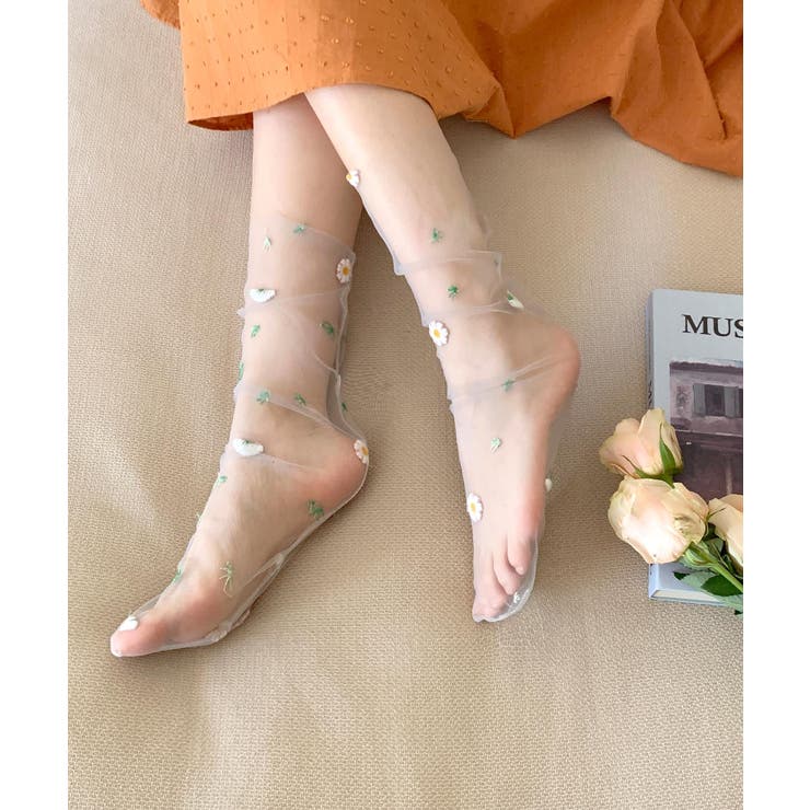 フラワー刺繍シアーソックス | aimoha  | 詳細画像38 