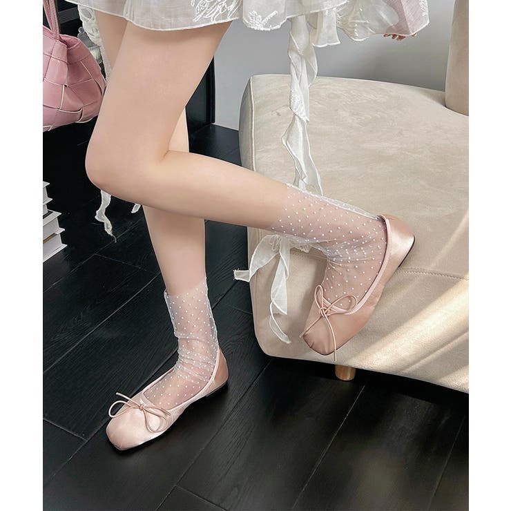 ホワイト | ドット×レースシアーソックス | aimoha 