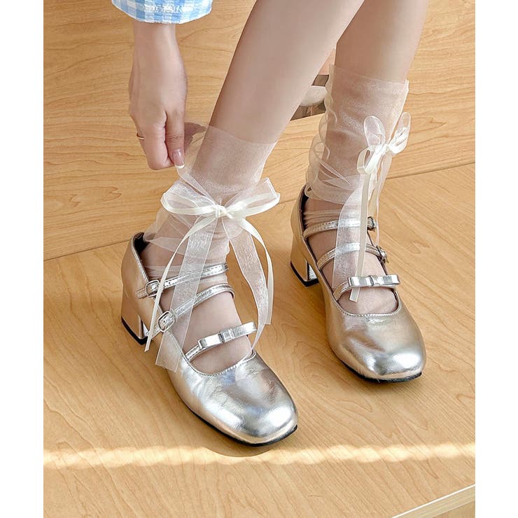 ホワイト | ロングリボンシアーソックス | aimoha 