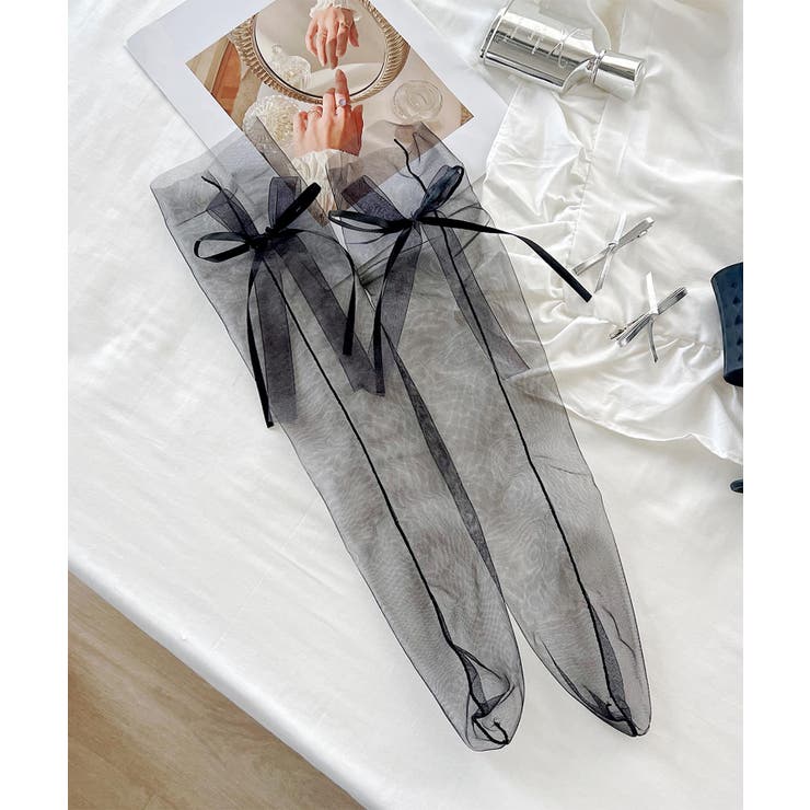 ブラック | ロングリボンシアーソックス | aimoha 