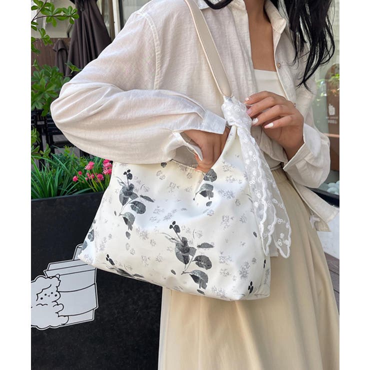 ブラック | 【B.A.G.】レース付きワンハンドルトートバッグ | aimoha 