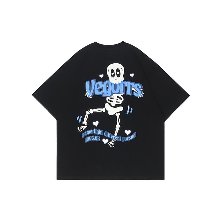 ブラック | 【HOOK】個性派スケルトンバックプリント半袖ビッグTシャツ ユニセックス 韓国 | HOOK