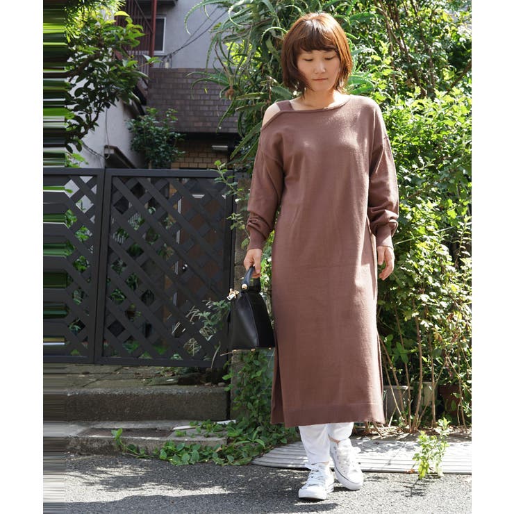 ワンショルダー風スリット入りニットワンピース アシンメトリー ワンピ 品番 Xt Aimoha アイモハ のレディースファッション通販 Shoplist ショップリスト