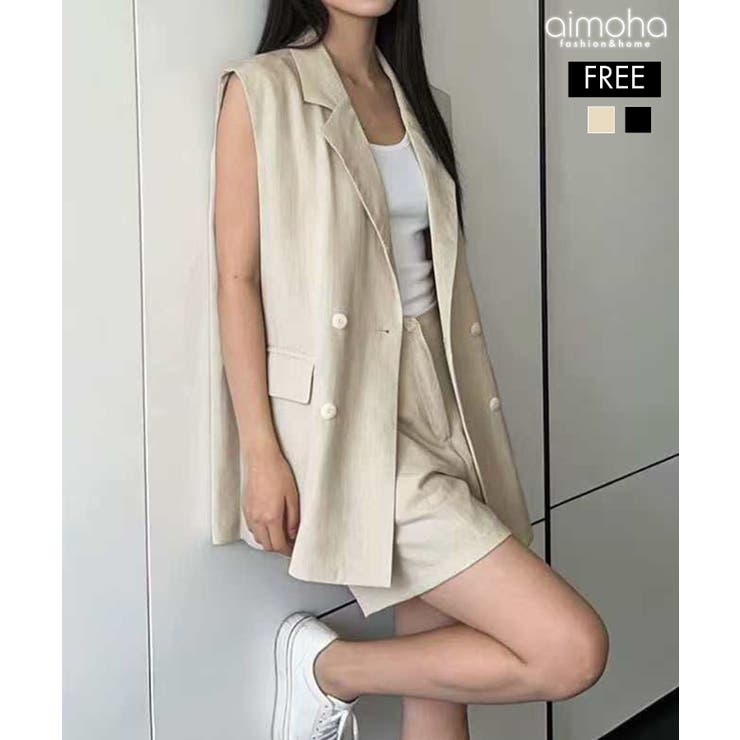 ノースリーブジャケット×ハーフパンツセットアップ | aimoha  | 詳細画像1 
