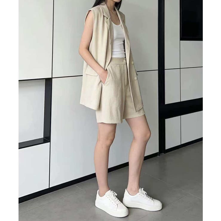 ノースリーブジャケット×ハーフパンツセットアップ | aimoha  | 詳細画像2 