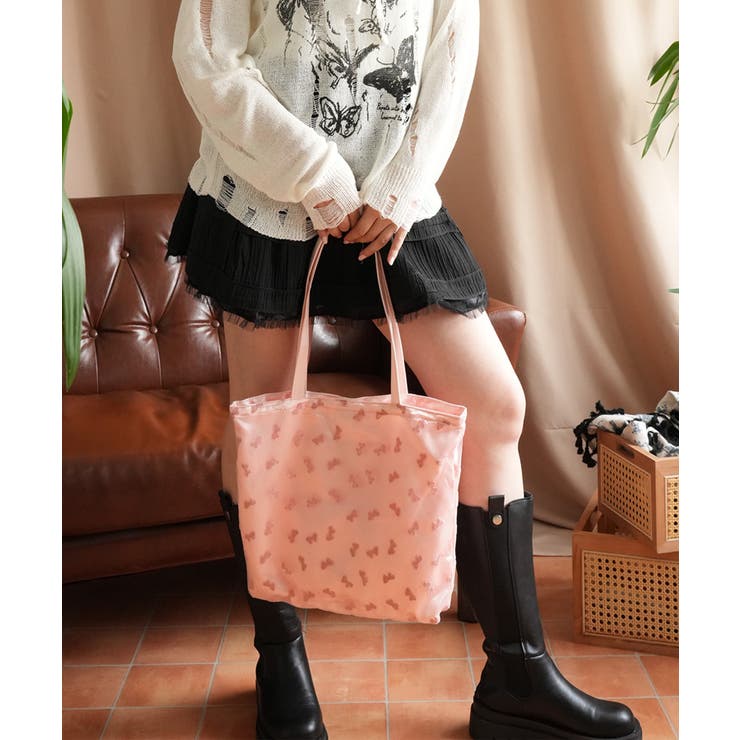 【HOOK】for girls リボン総柄フロッキー生地トートバッグ | HOOK | 詳細画像7 