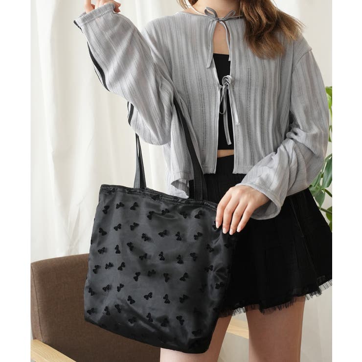 【HOOK】for girls リボン総柄フロッキー生地トートバッグ | HOOK | 詳細画像11 