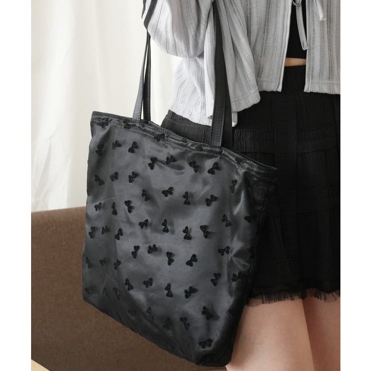 【HOOK】for girls リボン総柄フロッキー生地トートバッグ | HOOK | 詳細画像18 