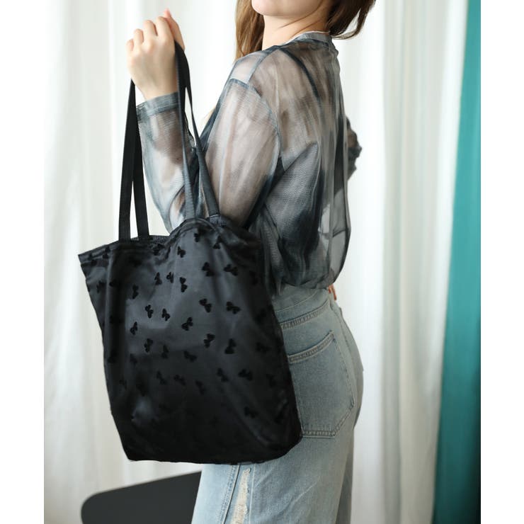 【HOOK】for girls リボン総柄フロッキー生地トートバッグ | HOOK | 詳細画像22 