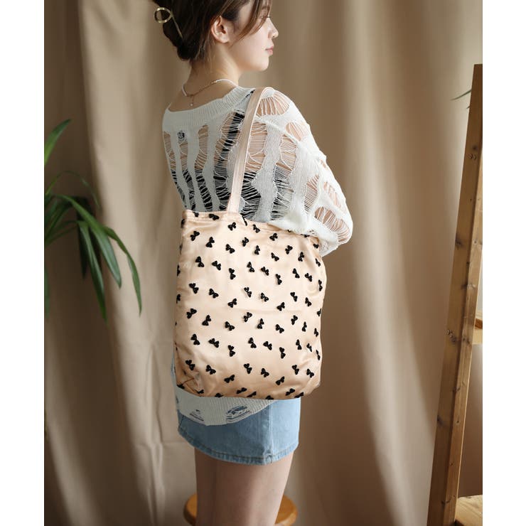 【HOOK】for girls リボン総柄フロッキー生地トートバッグ | HOOK | 詳細画像23 