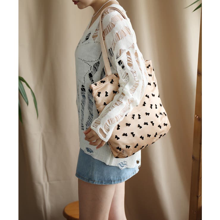 【HOOK】for girls リボン総柄フロッキー生地トートバッグ | HOOK | 詳細画像25 