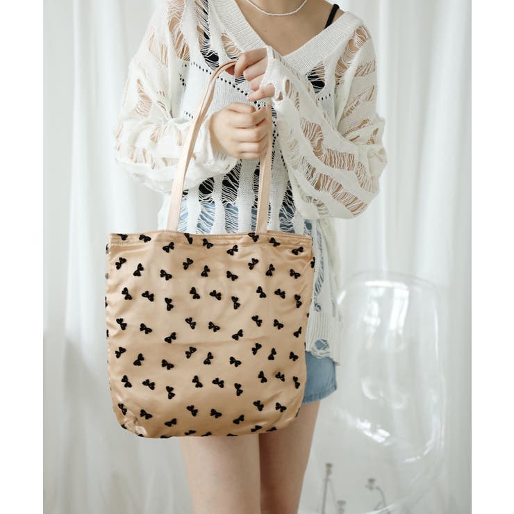 【HOOK】for girls リボン総柄フロッキー生地トートバッグ | HOOK | 詳細画像26 