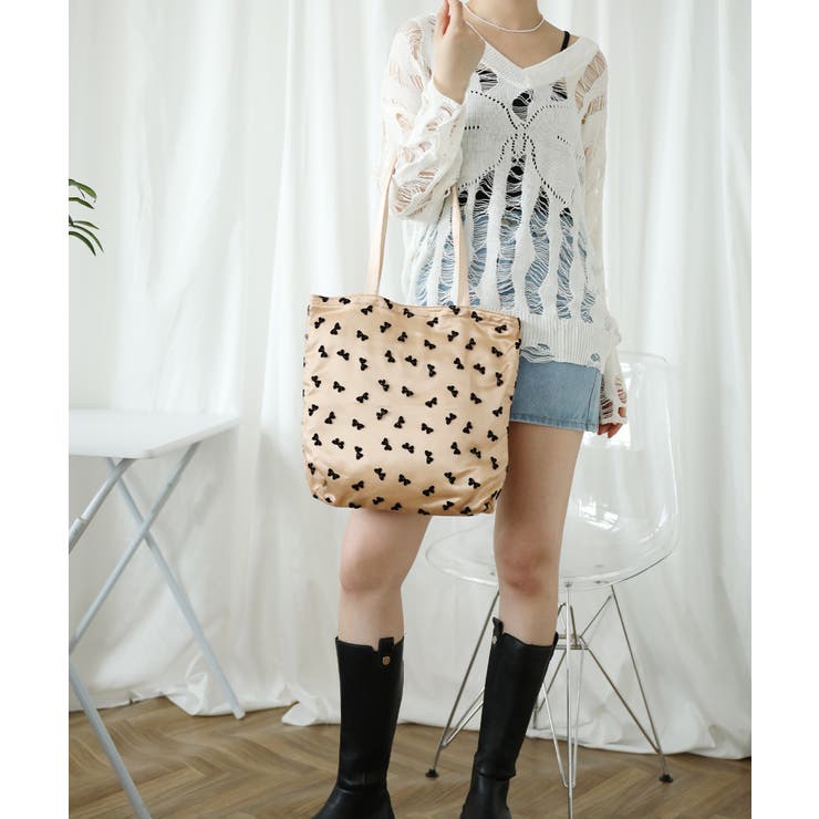 【HOOK】for girls リボン総柄フロッキー生地トートバッグ | HOOK | 詳細画像27 